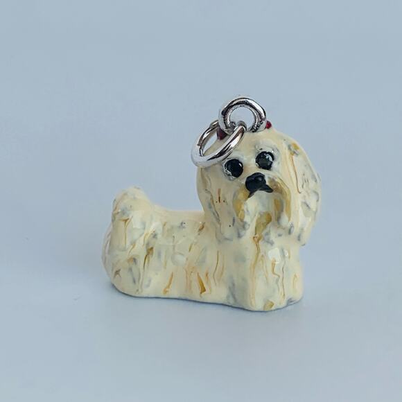 Sterling Silver 925 Shih Tzu Dog Enamel Pendant Charm Small - Picture 1 of 7